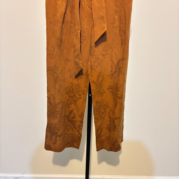 Veronica Beard Vitha Bronze Linen Blend Jacquard Belted Cropped Leg Pants - Picture 9 of 14
